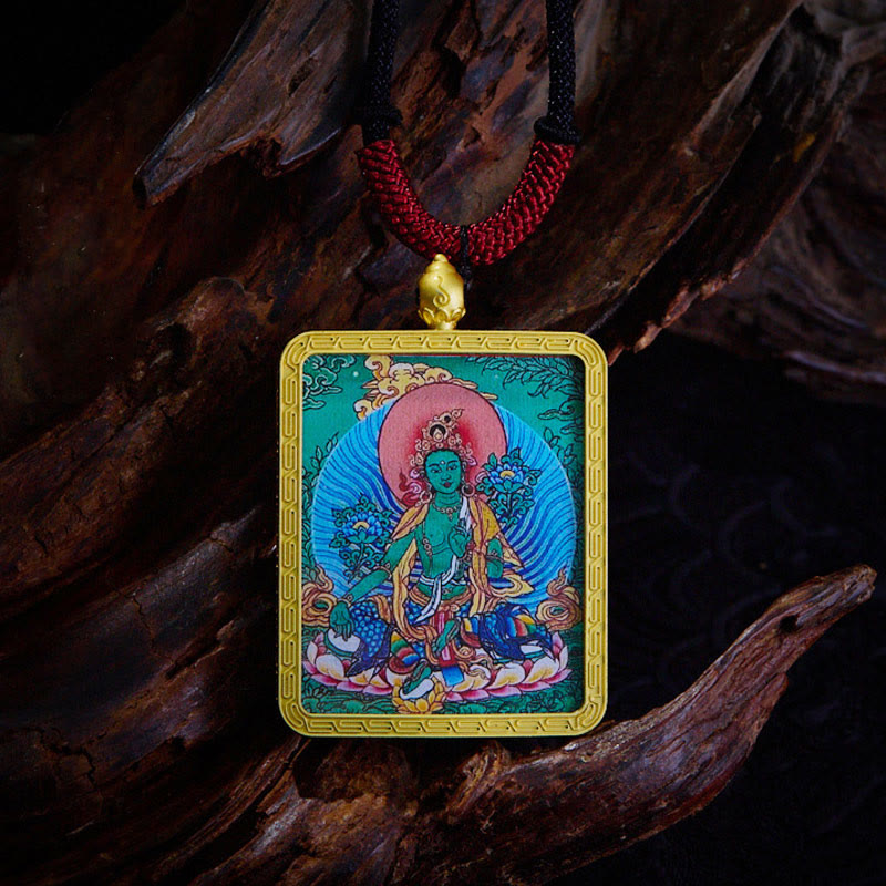 Tibetan Zakiram Nine-Tailed Fox Yellow God of Wealth Painted Thangka Hope Necklace Pendant