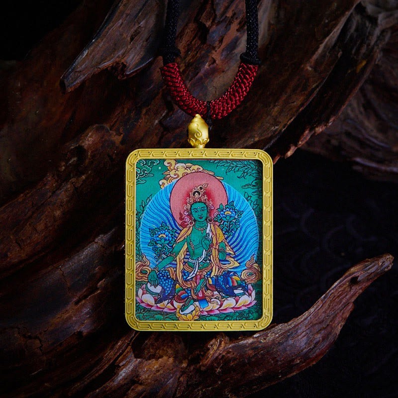 Tibetan Zakiram Nine-Tailed Fox Yellow God of Wealth Painted Thangka Hope Necklace Pendant