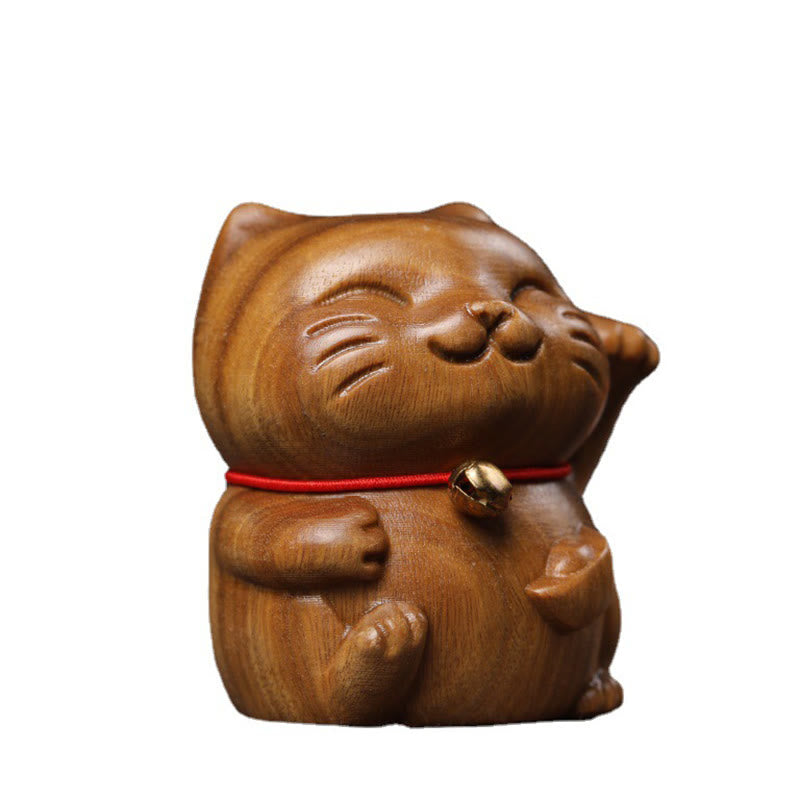 Green Sandalwood Small Mini Cute Lucky Cat Peace Decorations