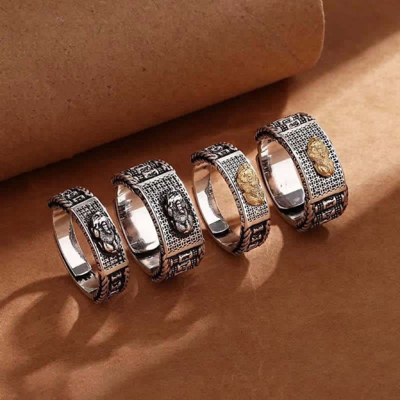 Lucky FengShui PiXiu Wealth Prayer Wheels Couple Ring