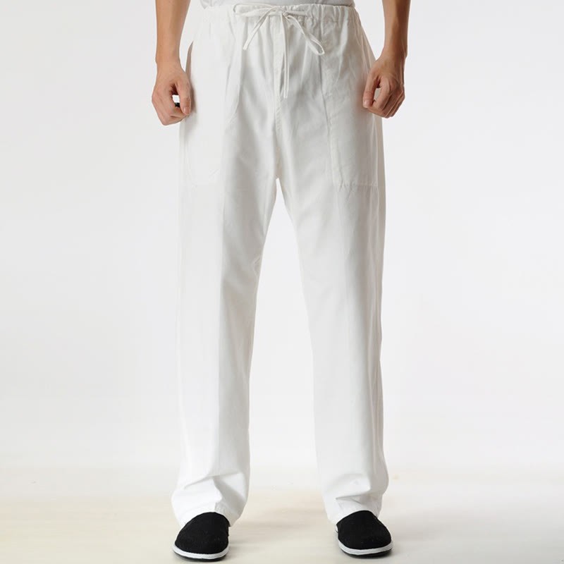 Fall Solid Color Men's Drawstring Pants With Pockets