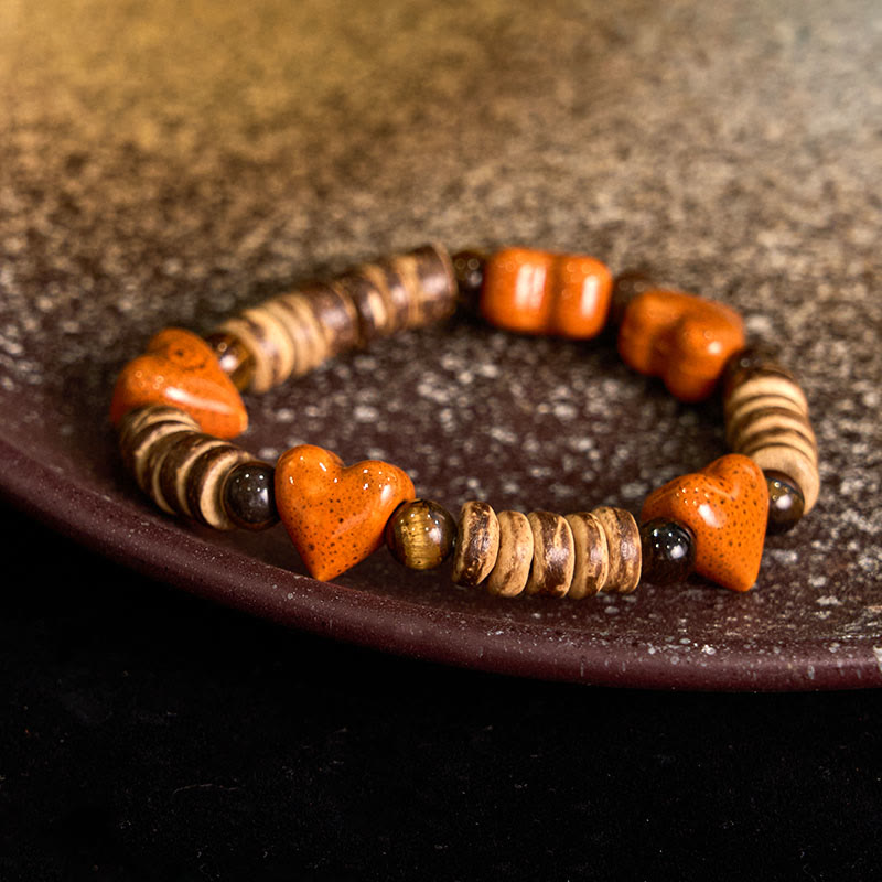 Natural Dalmatian Jasper Stone Heart Shape Ceramics Bracelet