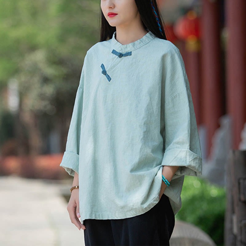Ramie Linen Loose Blouse Women Long Sleeve Shirt Chinese Hanfu Top