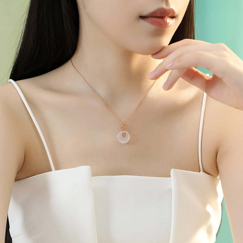 925 Sterling Silver Ginkgo Leaf Butterfly Rose Chalcedony Hetian Jade Peace Buckle Fu Character Harmony Necklace Pendant