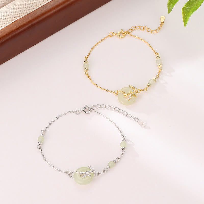 Hetian Jade 925 Sterling Silver Cubic Zirconia Peace Buckle Luck Bracelet