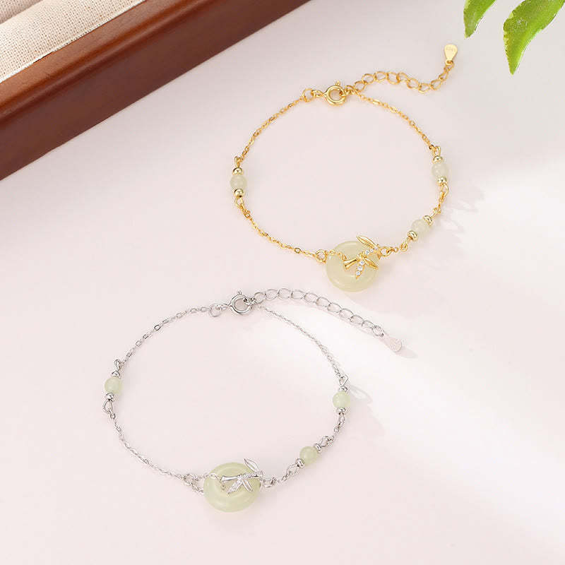 Hetian Jade 925 Sterling Silver Cubic Zirconia Peace Buckle Luck Bracelet