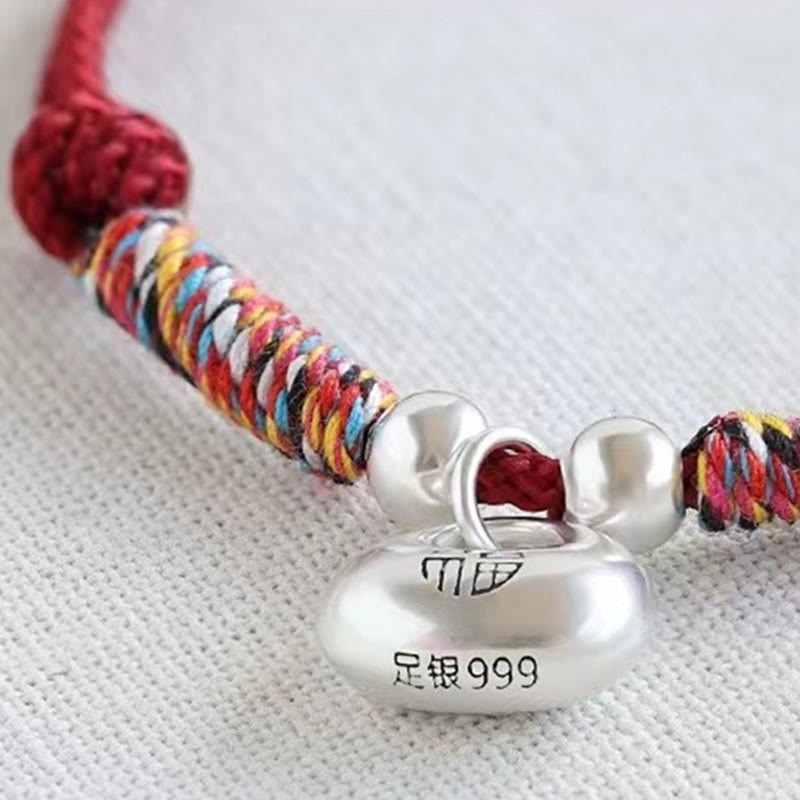 Handmade 925 Sterling Silver Fu Character Safe And Well Luck Braided Bracelet