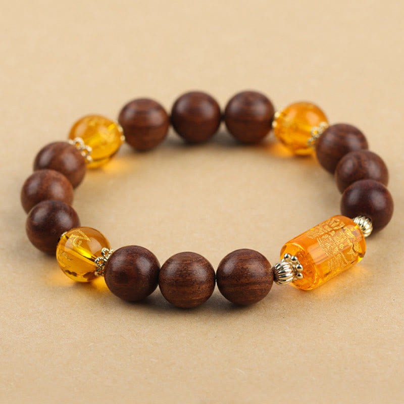 Natural Phoebe Zhennan Wood Om Mani Padme Hum God Of Wealth Crystal Protection Bracelet