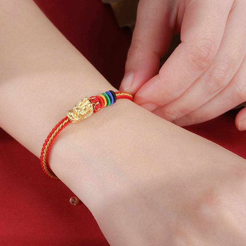 999 Sterling Silver Luck Year Of The Dragon Colorful Rope Bracelet