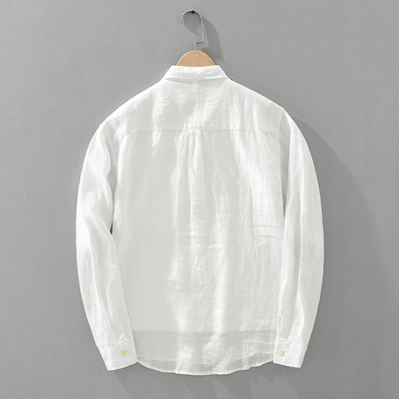 Solid Color Loose Long Sleeve Half Button Shirt Linen Men Clothing