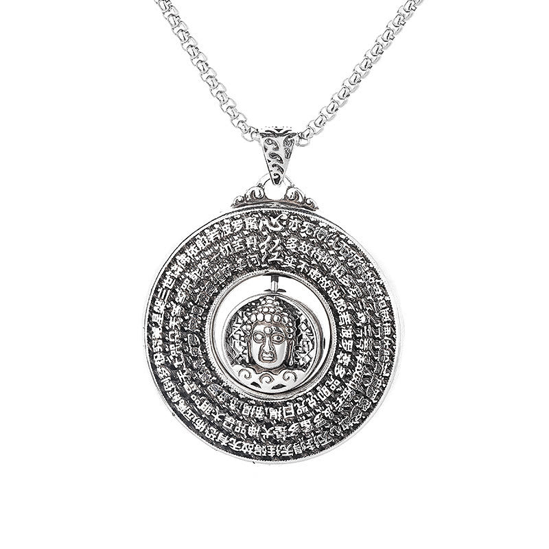 Heart Sutra mystic zen Carved Peace Buckle Design Serenity Rotatable Necklace Pendant