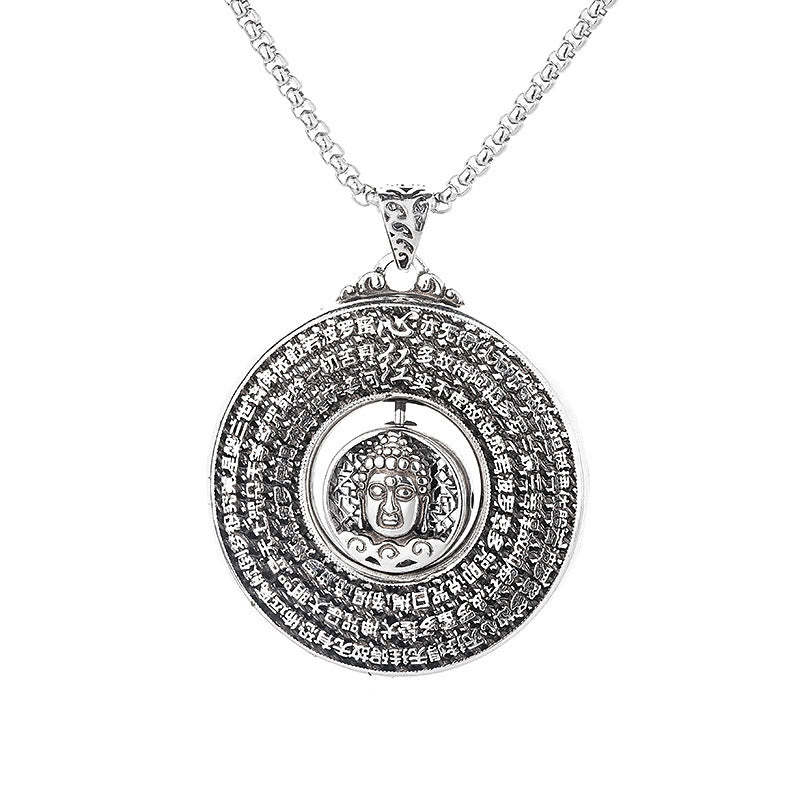 Heart Sutra mystic zen Carved Peace Buckle Design Serenity Rotatable Necklace Pendant