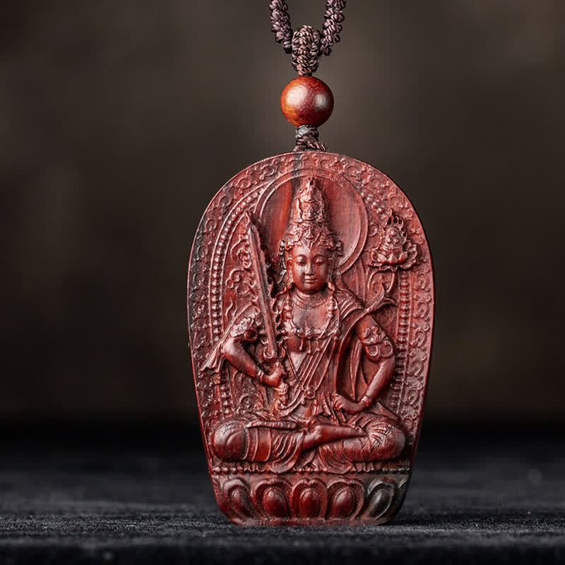 Chinese Zodiac Natal mystic zen Small Leaf Red Sandalwood Lotus Protection Necklace Pendant