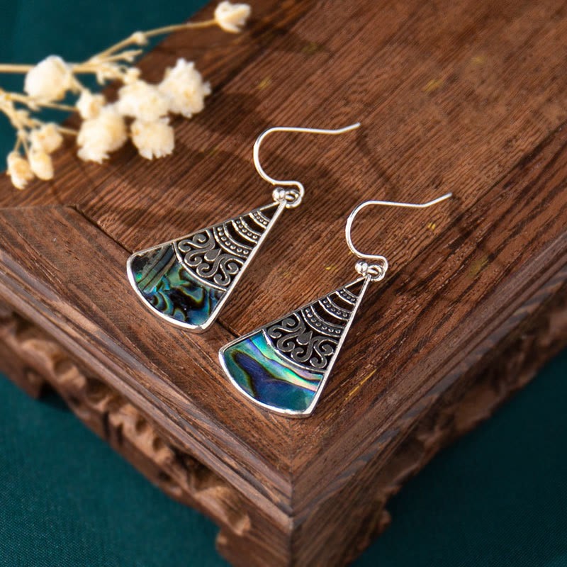 Copper Tridacna Stone Hollow Pattern Blessing Drop Earrings