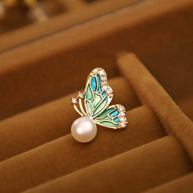 925 Sterling Silver Posts 18K Gold Plated Copper Natural Pearl Butterfly Healing Stud Earrings