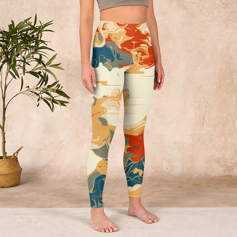 Colorful Clouds Print Fitness Leggings Women's Yoga Pants