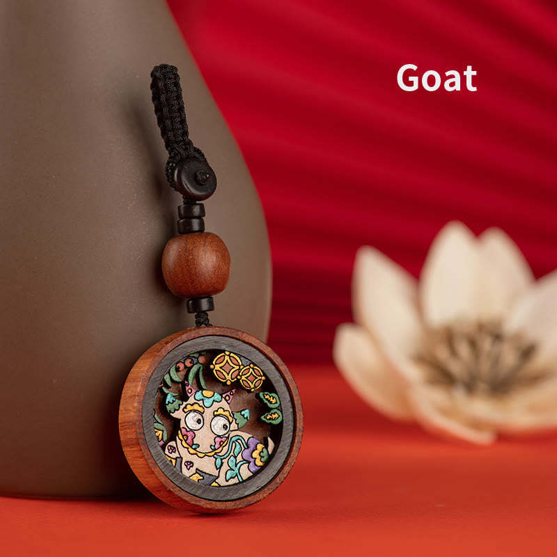 Year Of The Dragon Hand Painted Chinese Zodiac Rosewood Carved Calm Key Chain