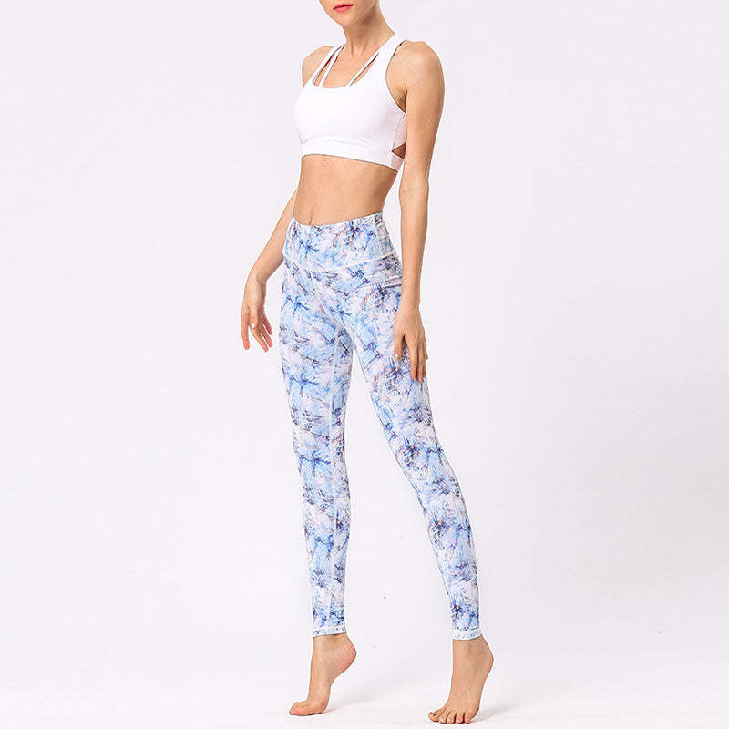 Multicolored Print Flowers Pants Sports Exercise Fitness High Waist Leggings Women's Yoga Pants