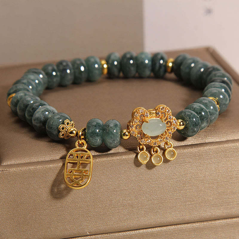 Natural Jade Chinese Lock Charm Peace Luck Abundance Bracelet