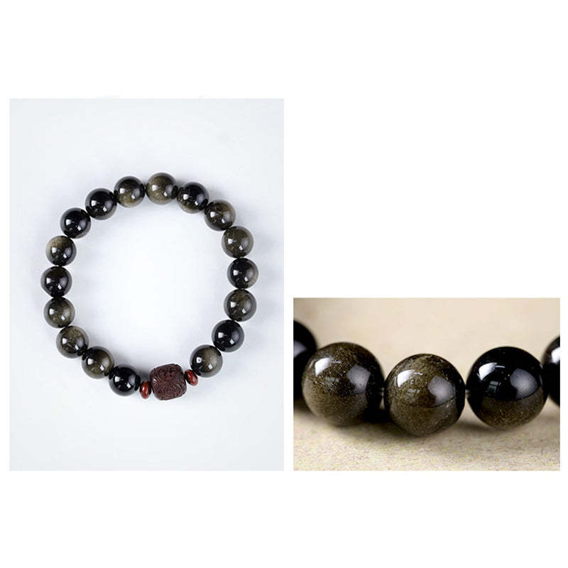 Natural Gold Sheen Obsidian Rainbow Obsidian Om Mani Padme Hum Fu Character Healing Bracelet