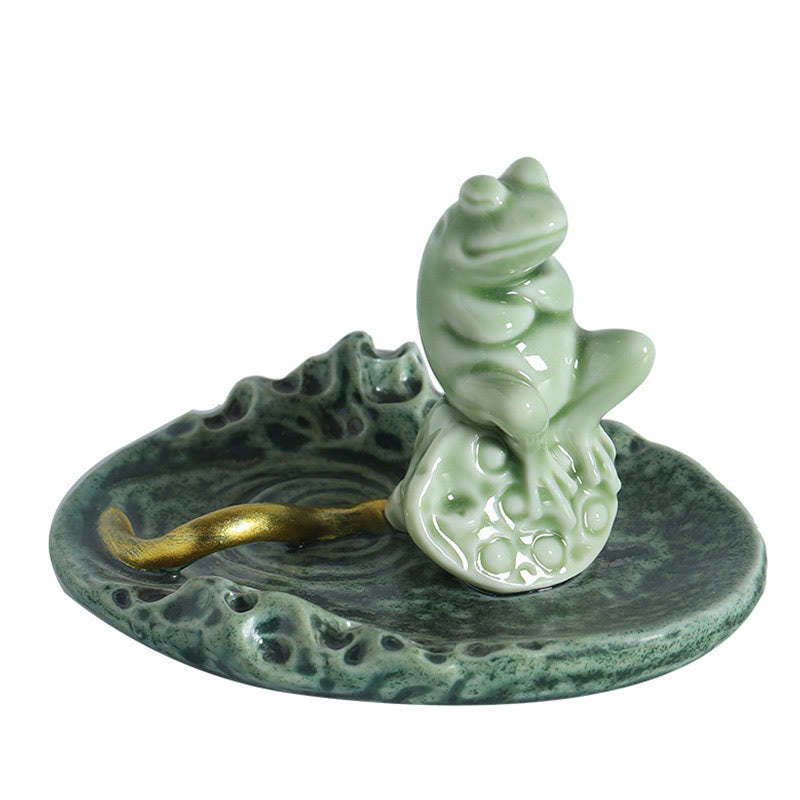 Leaf Meditation Frog Pattern Healing Ceramic Incense Burner Decoration