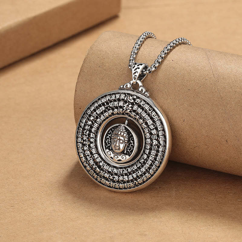 Heart Sutra mystic zen Carved Peace Buckle Design Serenity Rotatable Necklace Pendant