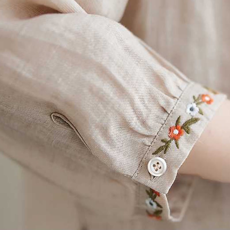 2Pcs Cotton Embroidery Flowers Shirt Top Pants Meditation Zen Tai Chi Clothing Women's Set
