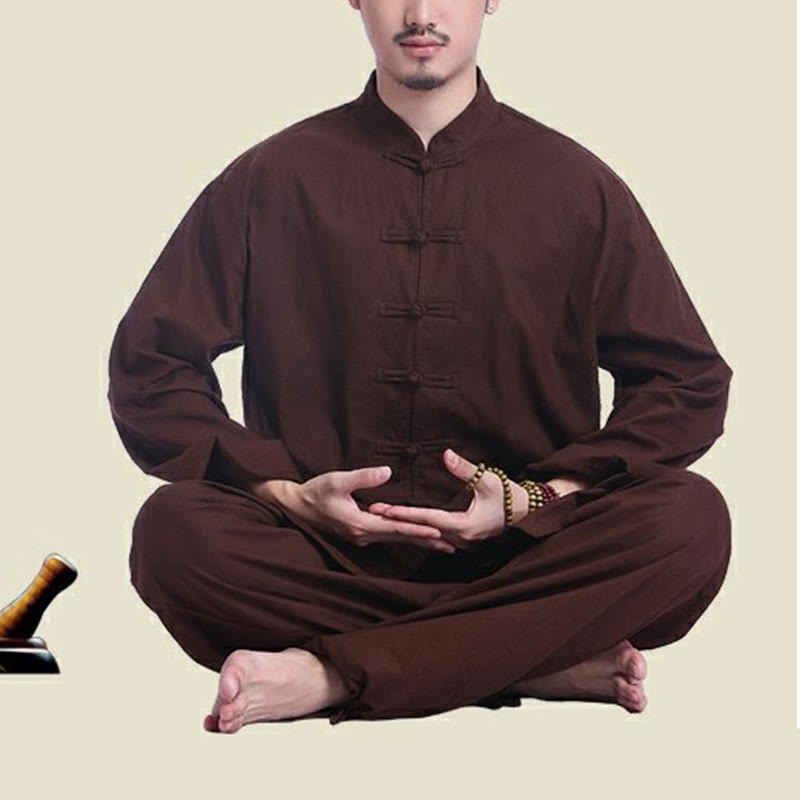 Chinese Frog Button Design Meditation Prayer Cotton Linen Spiritual Zen Practice Yoga Clothing Men's Set