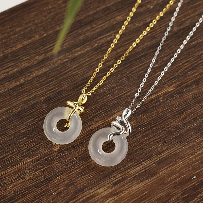 925 Sterling Silver Year Of The Snake Chalcedony Peace Buckle Positive Necklace Pendant