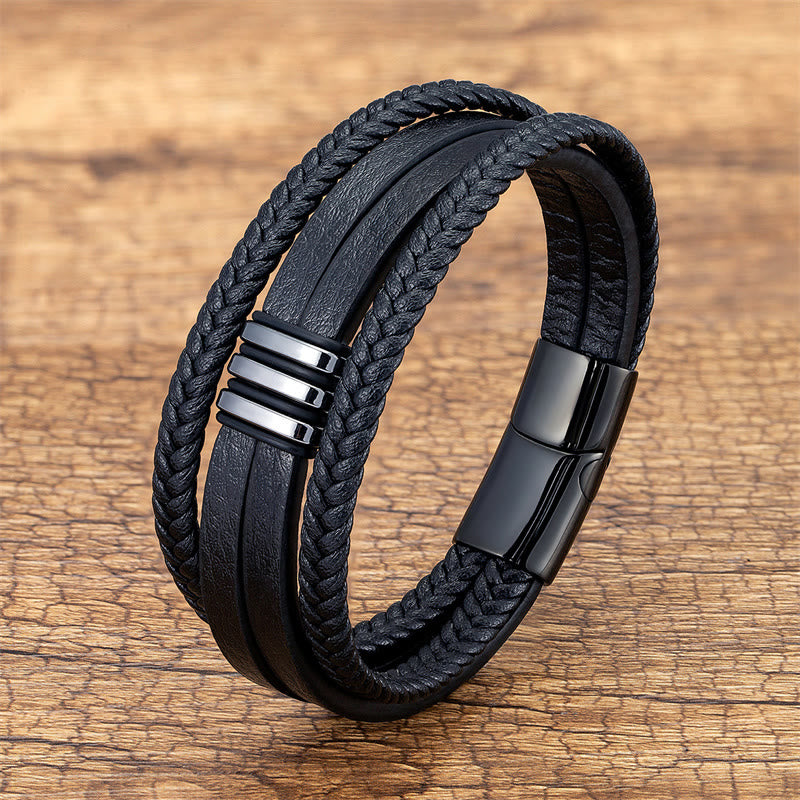 Handmade Braided Leather Calm Titanium Steel Buckle Bracelet