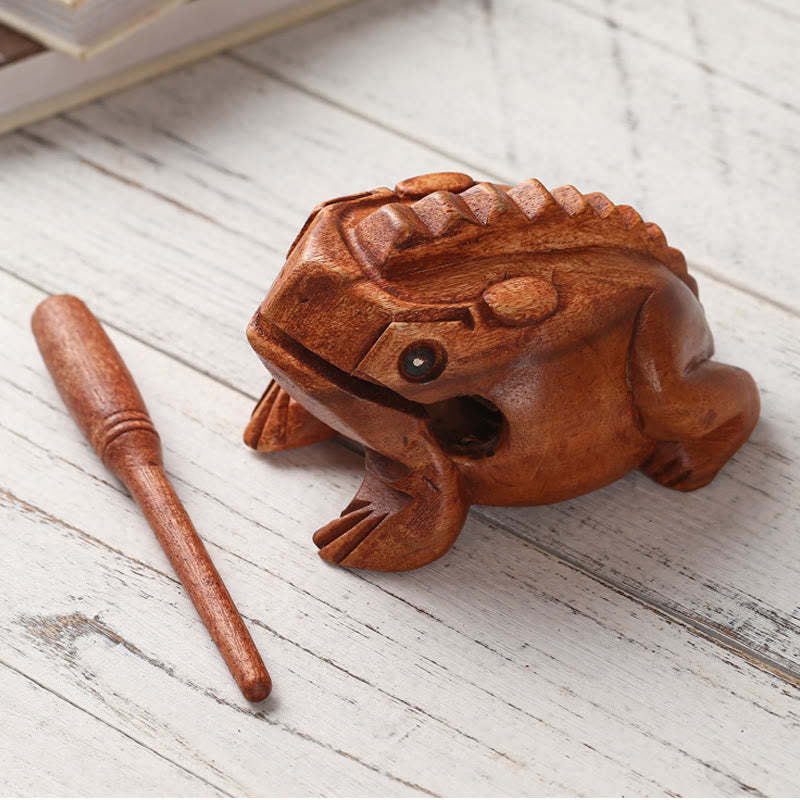 Handcrafted FengShui Wealth Luck Frog Mini Wooden Croaking Frog Guiro Decoration