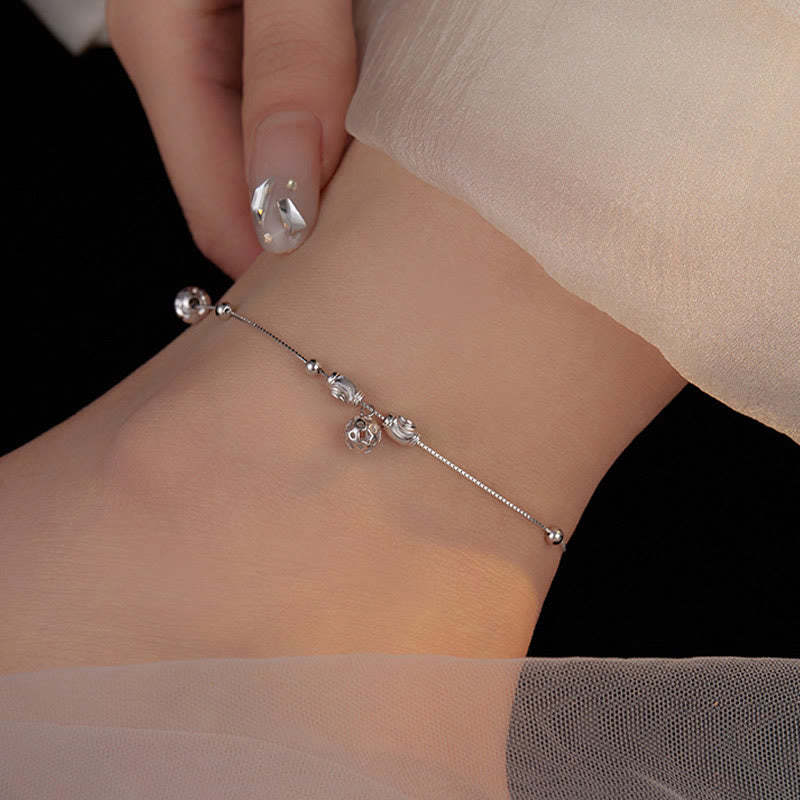 925 Sterling Silver Simple Bell Bead Blessing Anklet