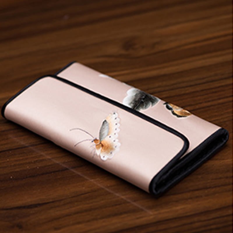 Peony Flower Su Embroidery Journey Shopping Long Purse Handbag