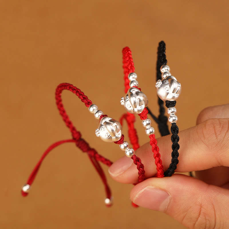 Red String 999 Sterling Silver Snake Head Year of the Snake Luck Bracelet