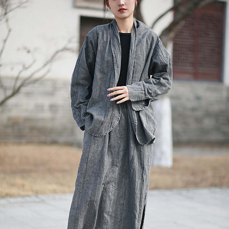 Solid Color Tie Dye Long Sleeve Zen Meditation Open Front Jacket