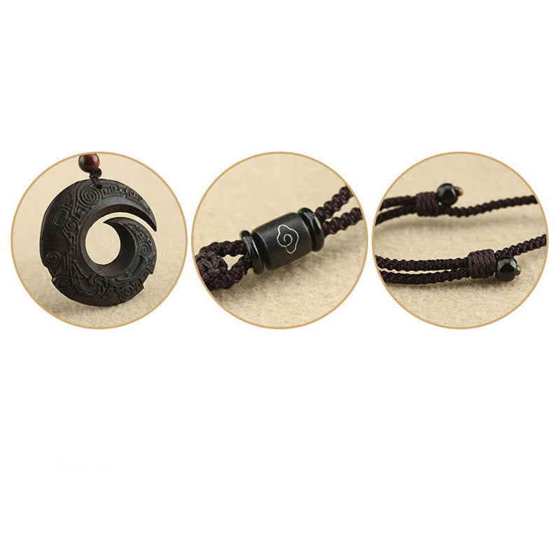 Ebony Wood Sandalwood One's Luck Improves Design Pattern Peace Necklace Pendant