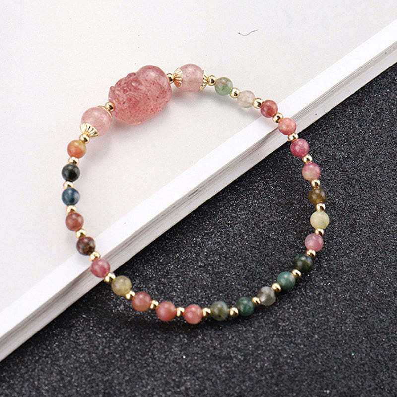 Natural Tourmaline Garnet Strawberry Quartz PiXiu Moonstone Protection Bracelet