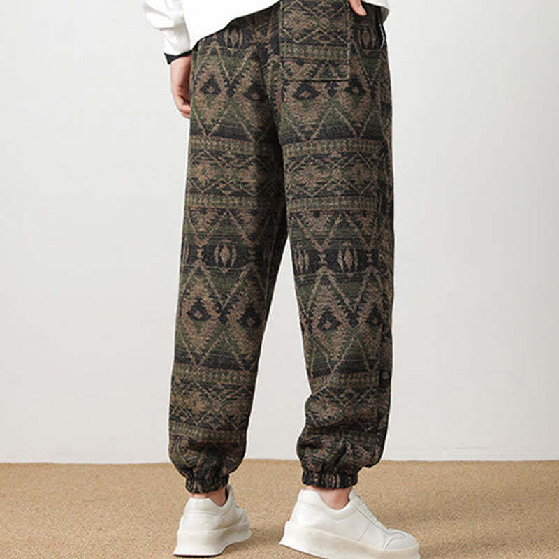 Ethnic Jacquard Knitting Drawstring Men's Pants With Pockets