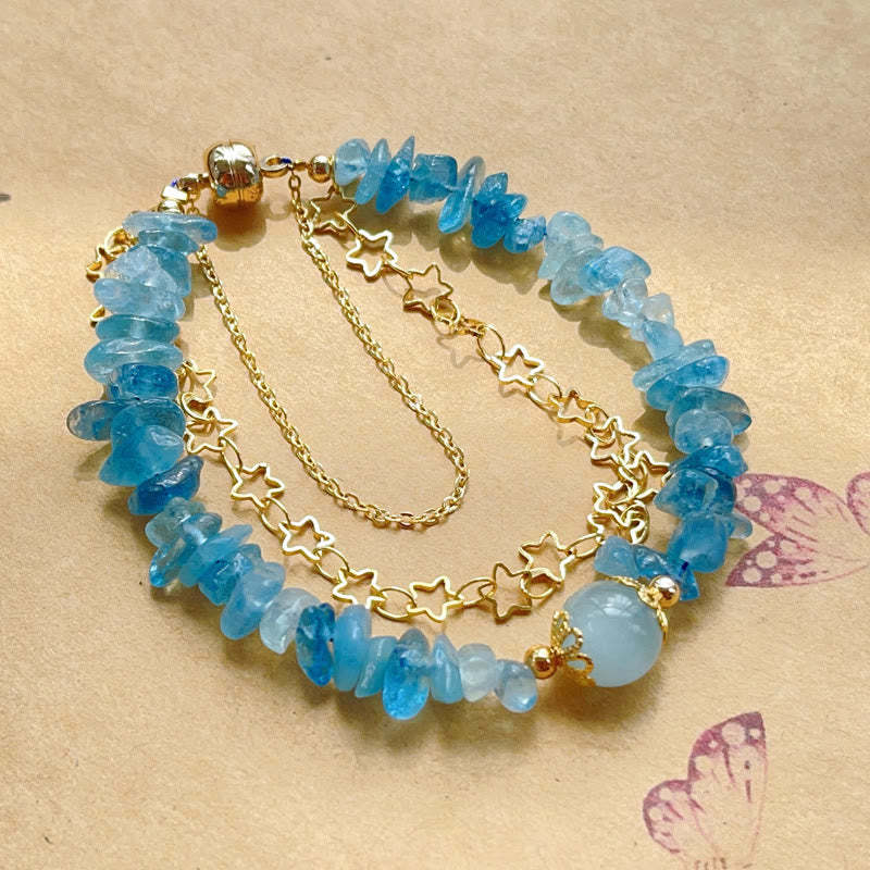 Aquamarine Gravel Design Star Healing Magnetic Buckle Bracelet