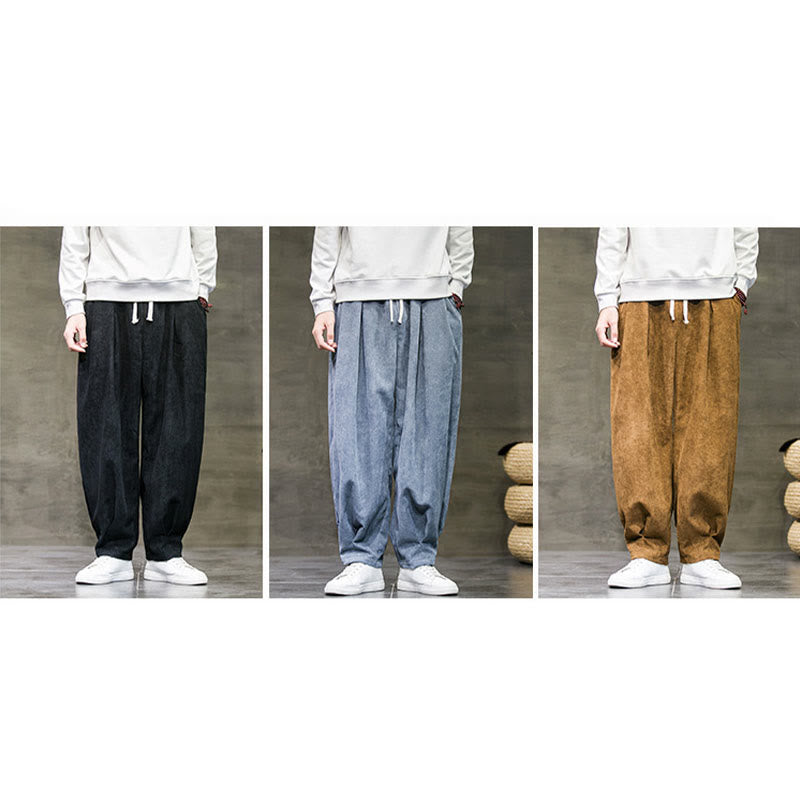 Casual Plain Cotton Bloomer Men's Pants With Pockets