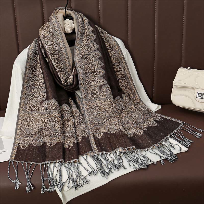 Tibetan Cashew Jacquard Colorful Flower Print Tassels Shawl Fall Winter Soft Warm Scarf Wrap