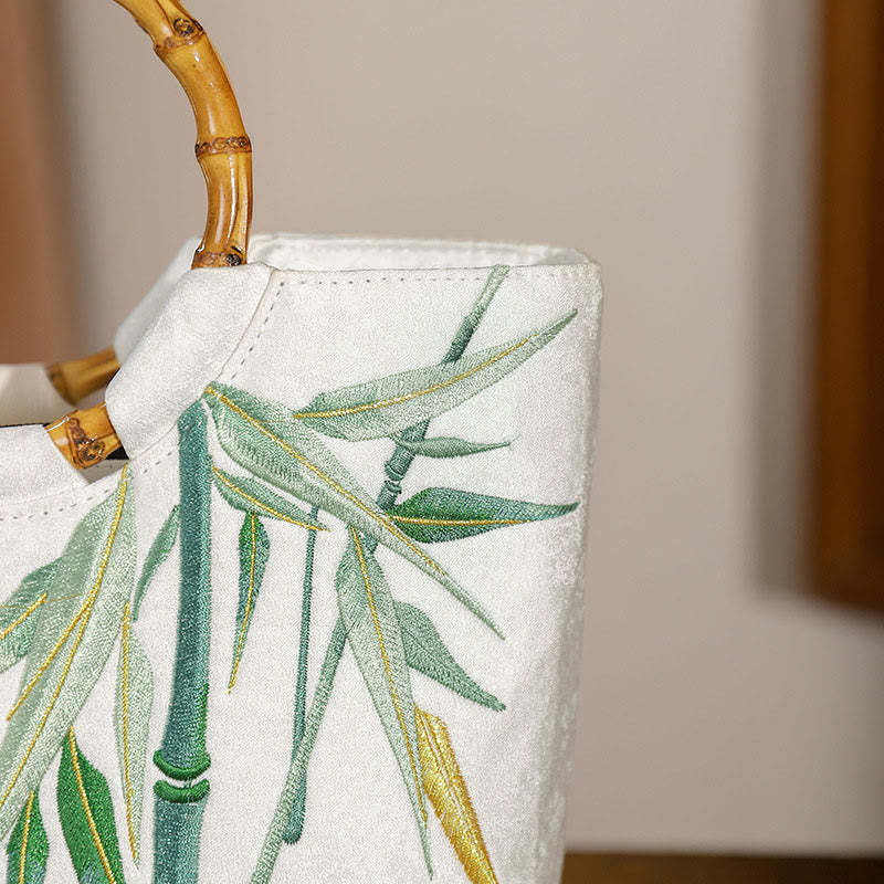 Embroidery Bamboo Handle Tassel Handbags