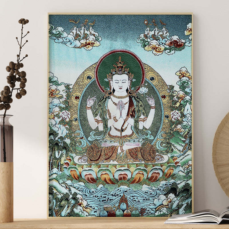 Tibetan Embroidery White Tara Thangka Tapestry Wall Hanging Wall Art Meditation for Home Decor