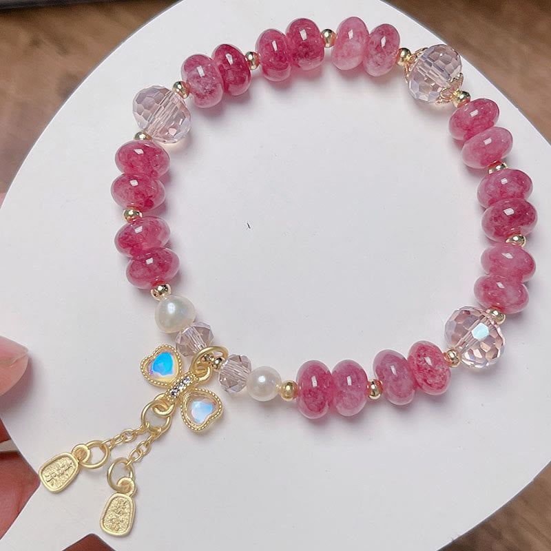 Natural Rose Quartz Bow Peace Buckle Loving Energy Bracelet