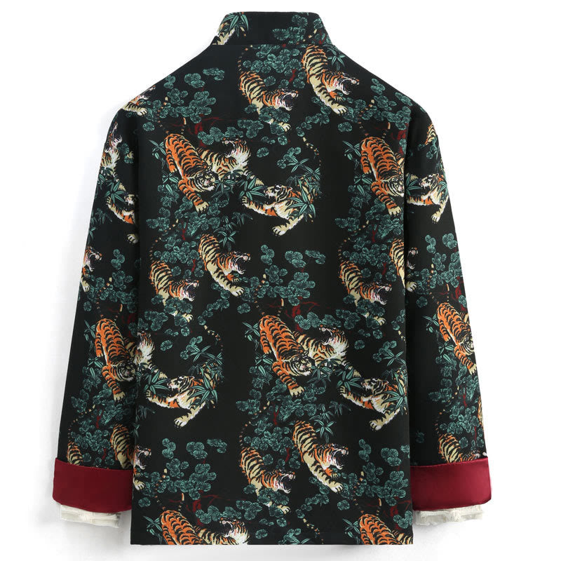 Chinese New Year Forest Tiger Red Cuff Frog-button Tang Suit Men's Jacket Shirt With Pockets