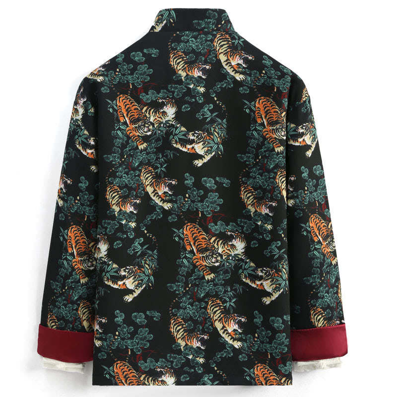Chinese New Year Forest Tiger Red Cuff Frog-button Tang Suit Men's Jacket Shirt With Pockets