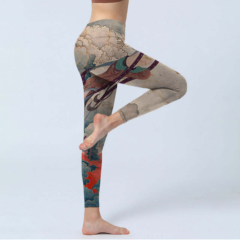 Dunhuang Flying Apsaras Auspicious Clouds Print Fitness Leggings Women's Yoga Pants