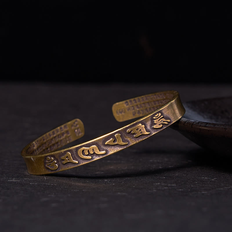 Six True Words 'om Mani Padme Hum' Heart Sutra Copper Brass Wisdom Peace Cuff Bracelet Bangle