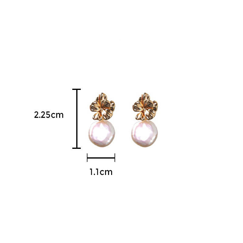 925 Sterling Silver Natural Baroque Pearl Flower Healing Drop Earrings