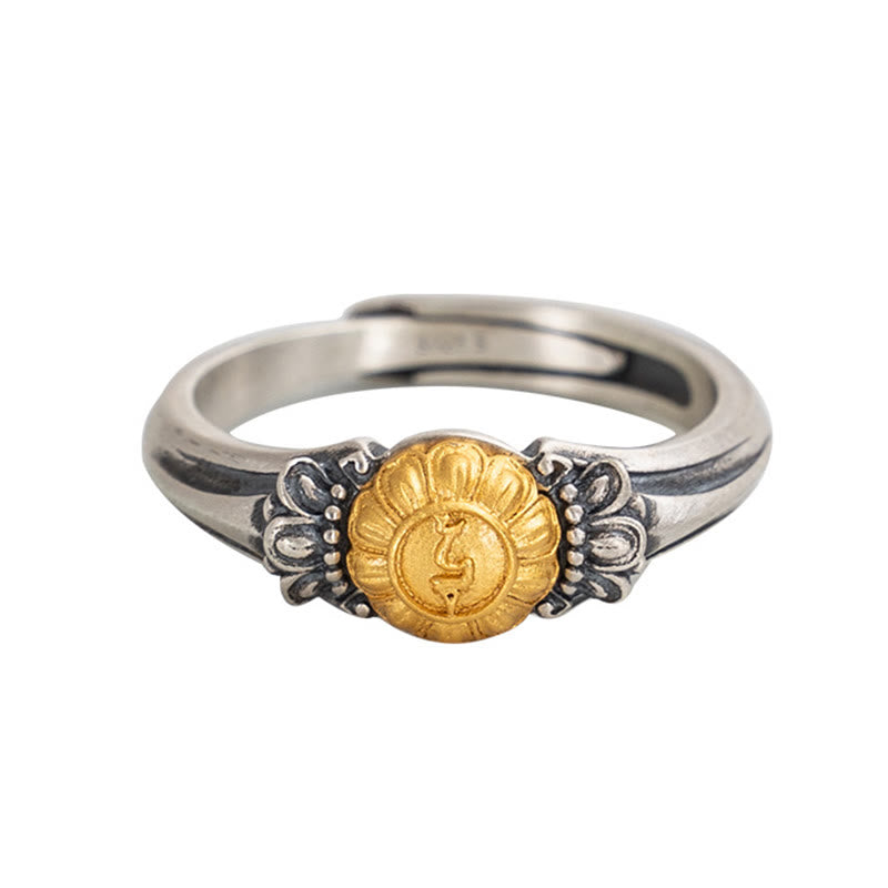 925 Sterling Silver Plated Gold Bodhisattva Tara Protection Adjustable Ring
